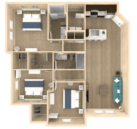3 bed 2 bath Retreat Floor Plan at The Oasis at Town Center, Jacksonville